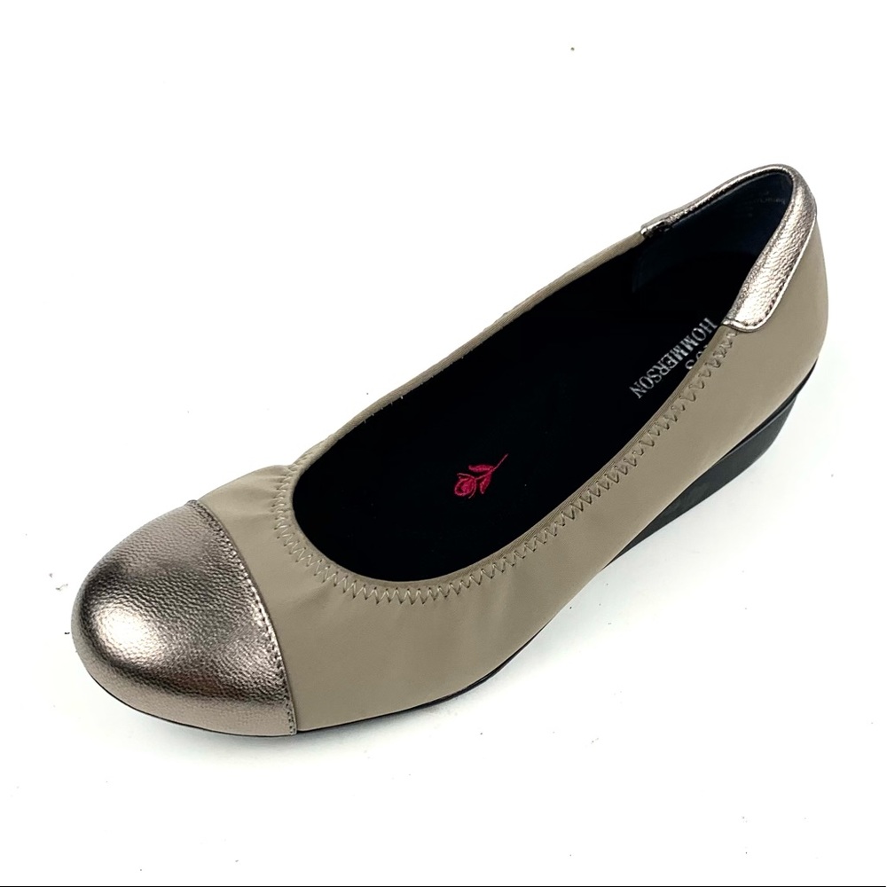 Ross Hommerson Womens Elizabeth Pewter Stretch Wedge Pumps Size 7.5 W